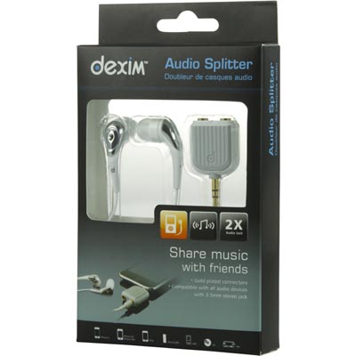Dexim Audio Splitter with Earphones, White